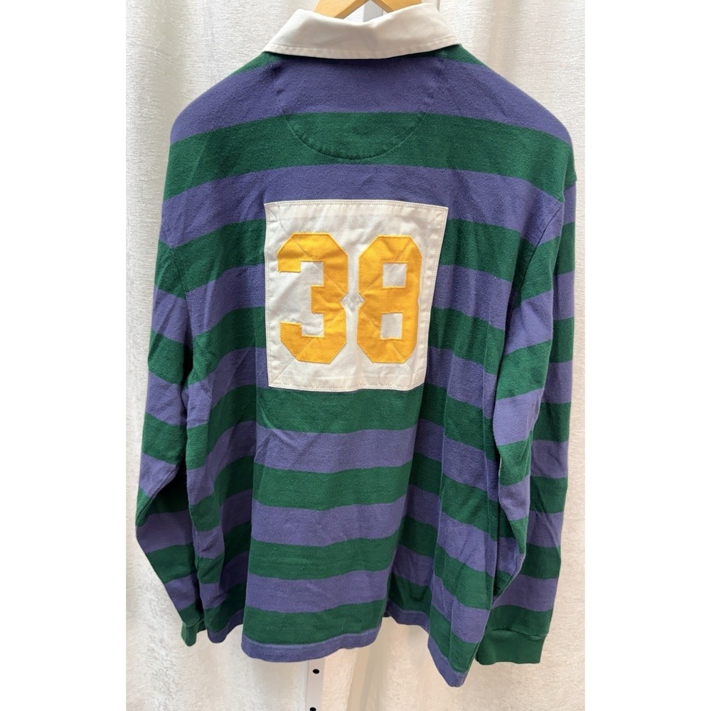 Daniel Cremieux Collections Rugby Polo Mens XL Purple Green Stripe Long Sleeve